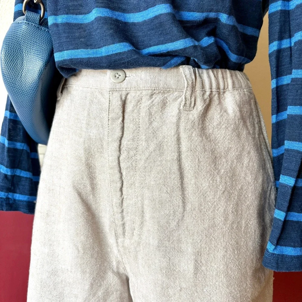 Vintage Field Gear Linen Cotton Shorts Beige High Rise Elastic Waist Women's 12 - Picture 2 of 8